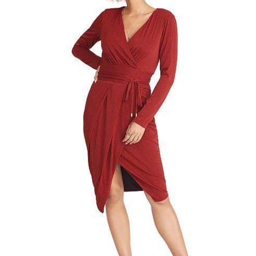 Rachel Roy Sparkle Knit Tie Waist Red Dress Women's Medium Stretch $149